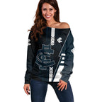 Personalized Carlton Blues Off Shoulder Sweater Modern Geometric Sports Graphic Style