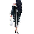 Personalized Carlton Blues Off The Shoulder Long Sleeve Dress Modern Geometric Sports Graphic Style