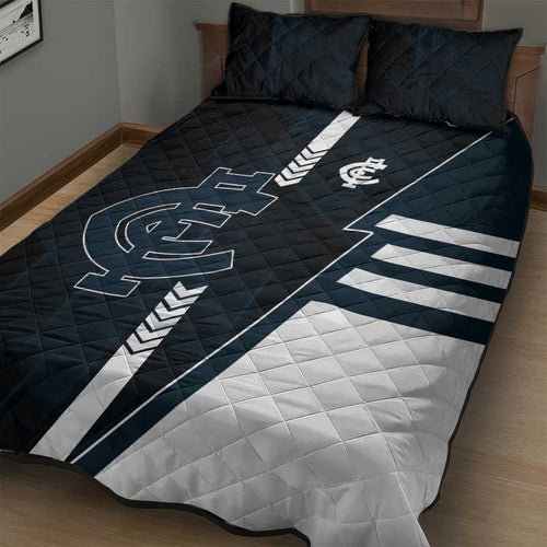 Carlton Blues Quilt Bed Set Modern Geometric Sports Graphic Style
