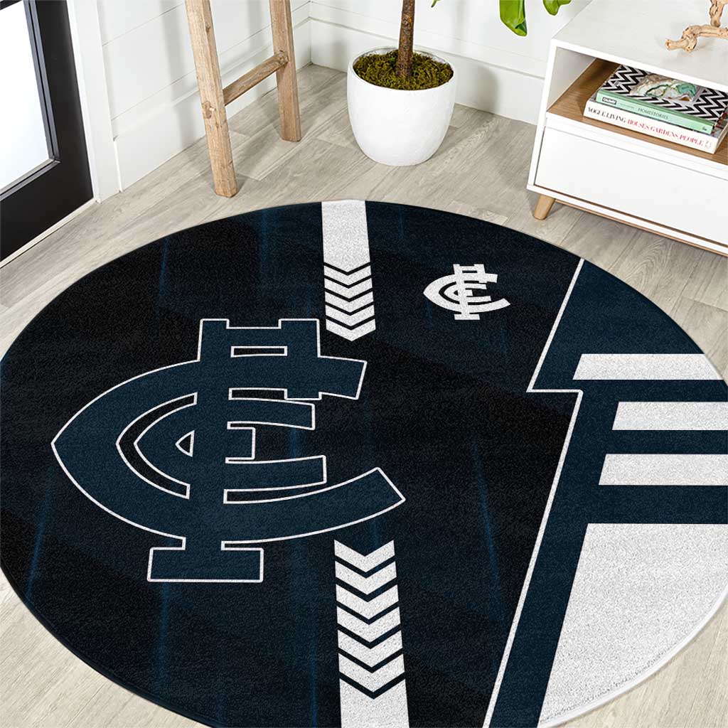 Carlton Blues Round Carpet Modern Geometric Sports Graphic Style