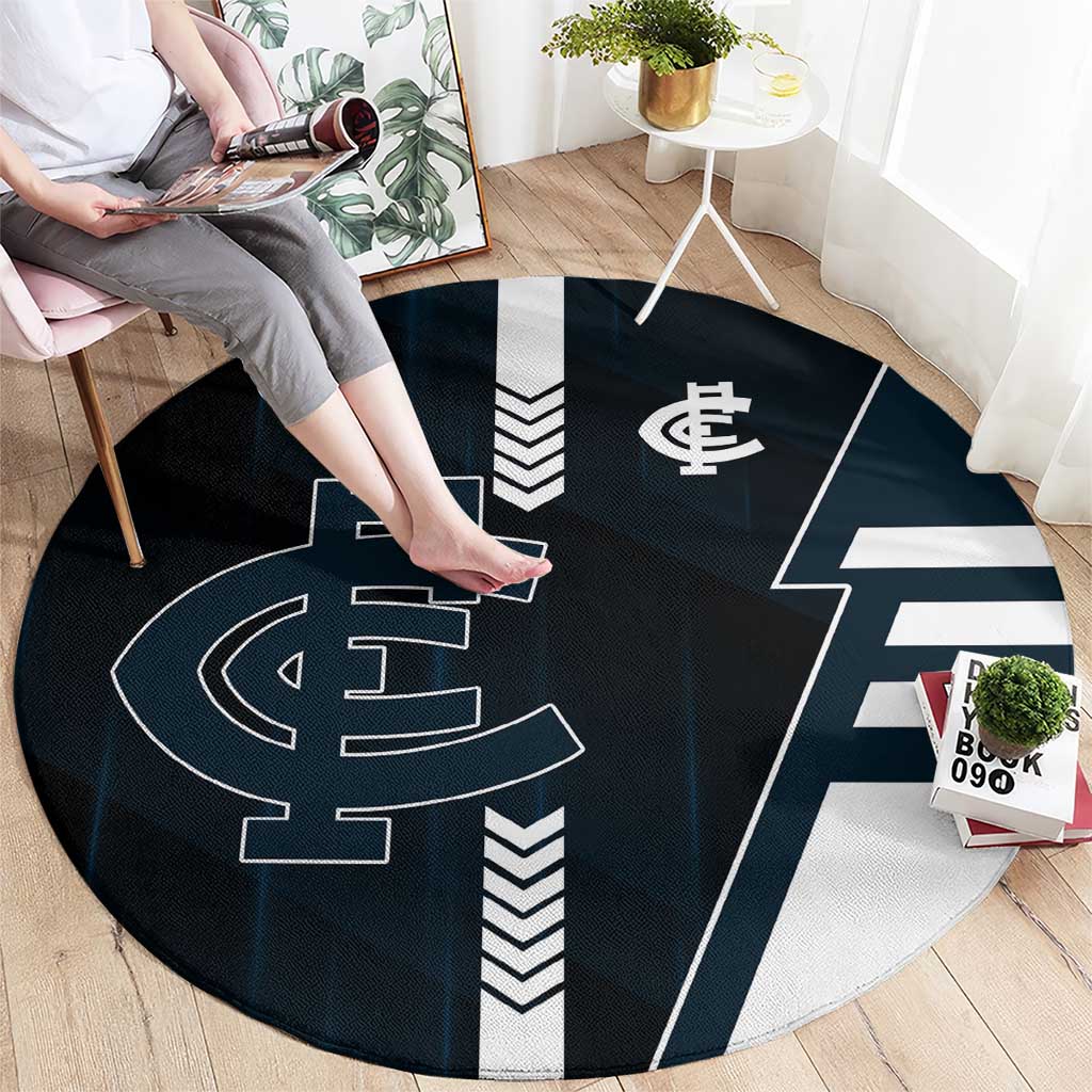 Carlton Blues Round Carpet Modern Geometric Sports Graphic Style