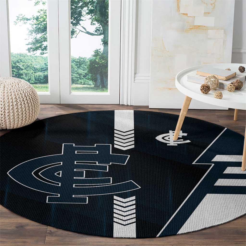 Carlton Blues Round Carpet Modern Geometric Sports Graphic Style