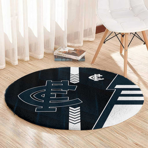 Carlton Blues Round Carpet Modern Geometric Sports Graphic Style
