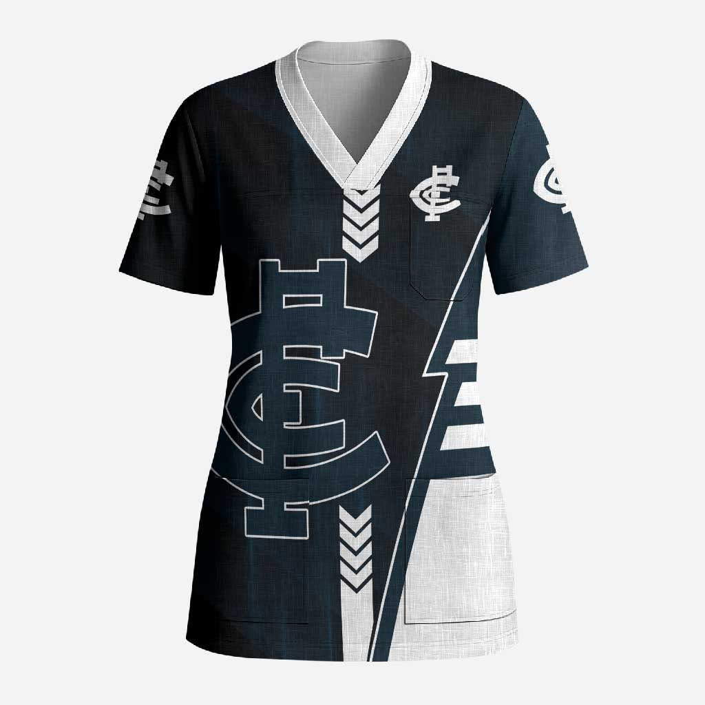 Personalized Carlton Blues Scrub Top Modern Geometric Sports Graphic Style