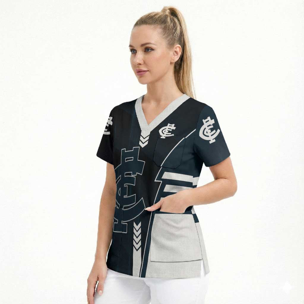 Personalized Carlton Blues Scrub Top Modern Geometric Sports Graphic Style