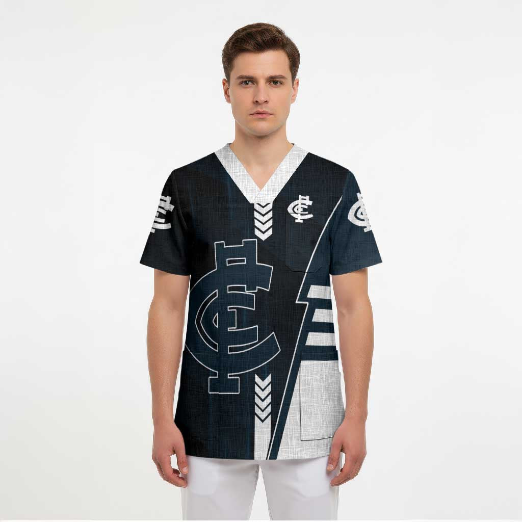 Personalized Carlton Blues Scrub Top Modern Geometric Sports Graphic Style