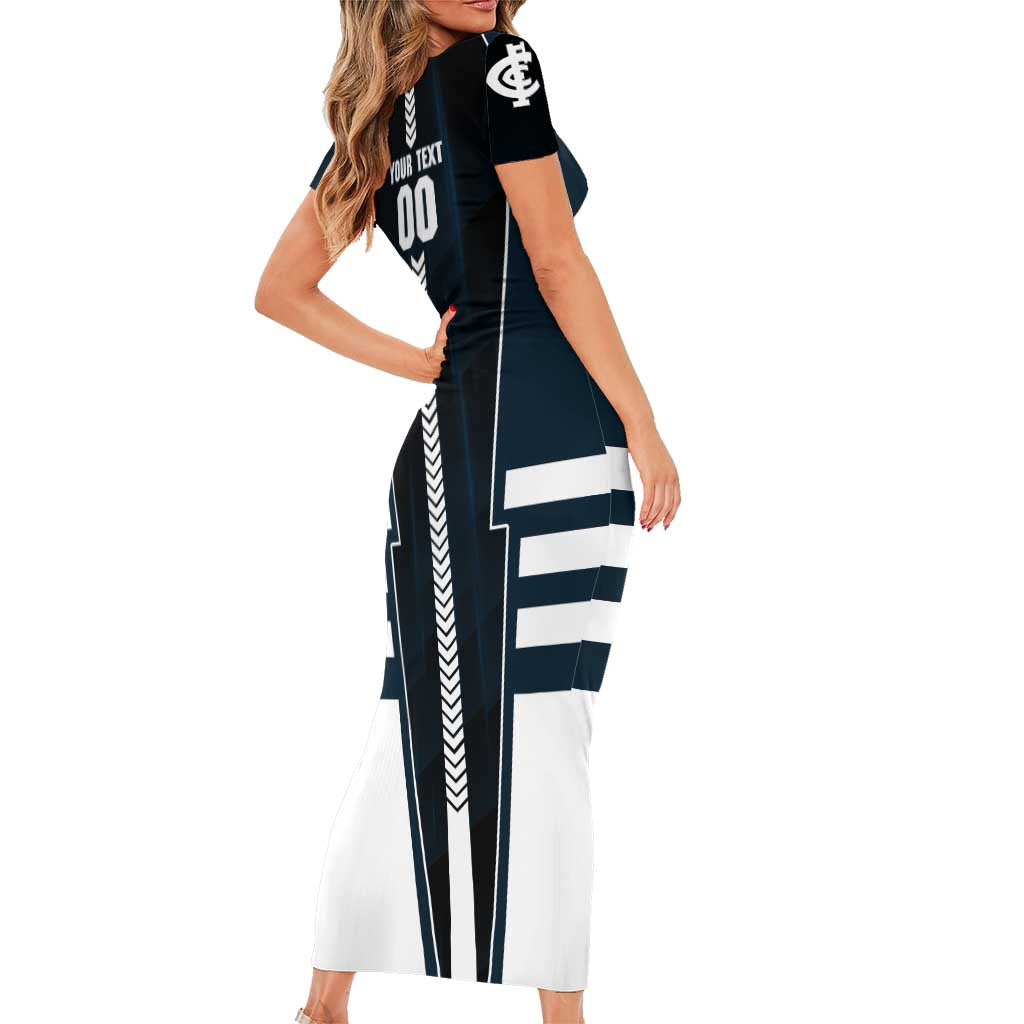 Personalized Carlton Blues Short Sleeve Bodycon Dress Modern Geometric Sports Graphic Style