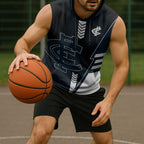 Personalized Carlton Blues Sleeveless Hoodie Modern Geometric Sports Graphic Style