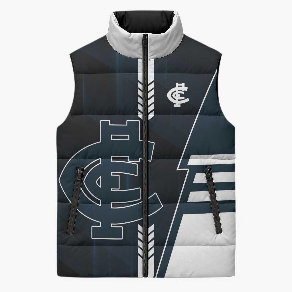 Personalized Carlton Blues Sleeveless Puffer Jacket Modern Geometric Sports Graphic Style