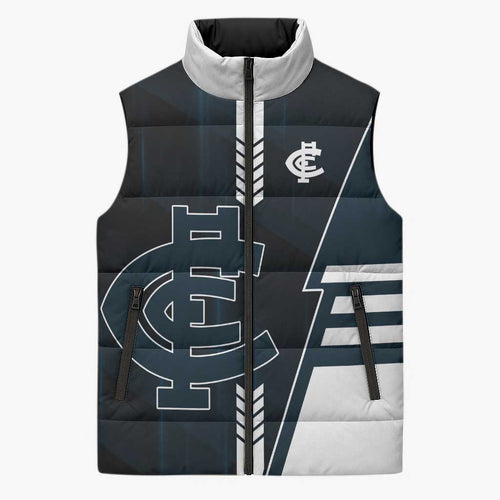 Personalized Carlton Blues Sleeveless Puffer Jacket Modern Geometric Sports Graphic Style