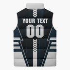 Personalized Carlton Blues Sleeveless Puffer Jacket Modern Geometric Sports Graphic Style