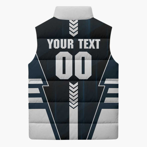 Personalized Carlton Blues Sleeveless Puffer Jacket Modern Geometric Sports Graphic Style