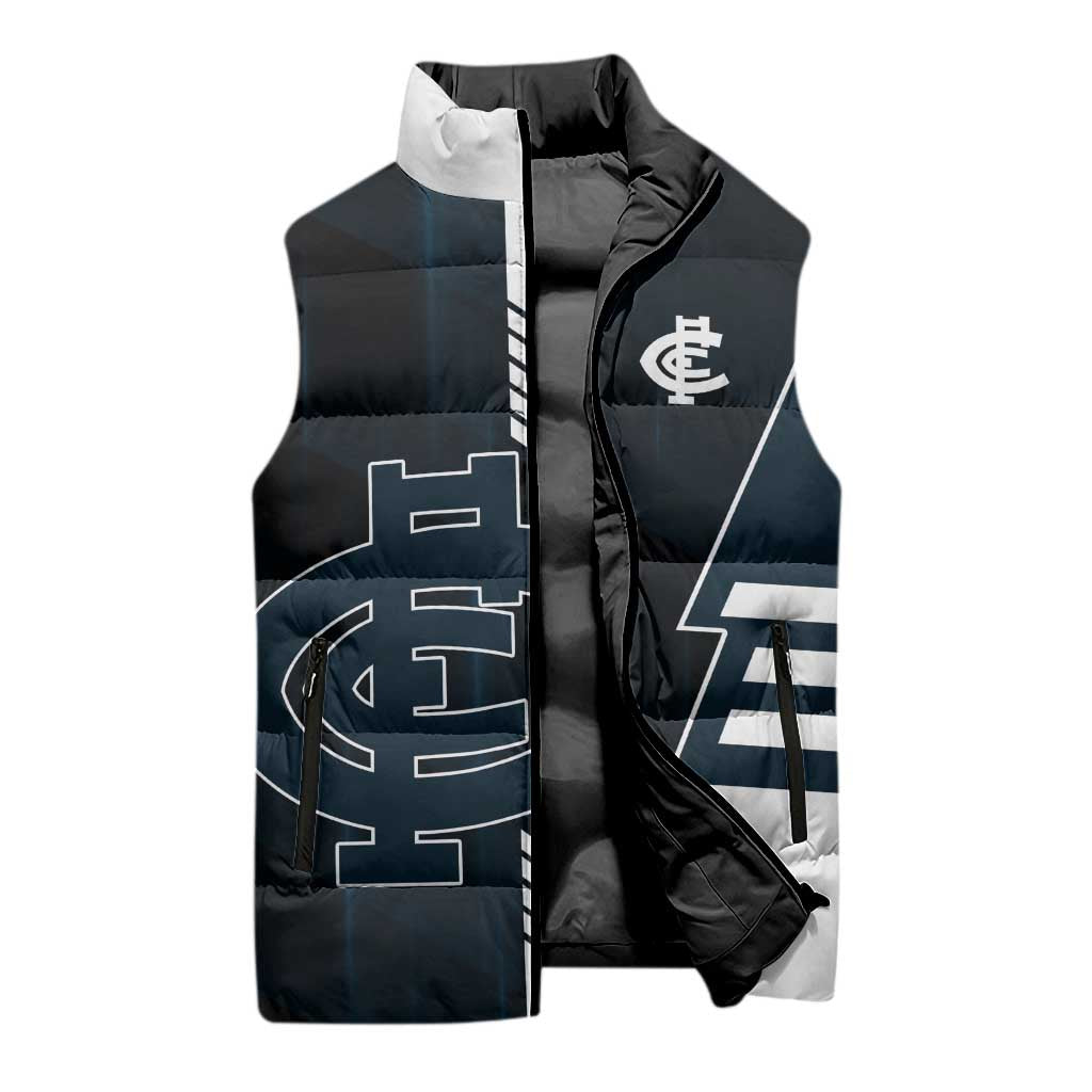 Personalized Carlton Blues Sleeveless Puffer Jacket Modern Geometric Sports Graphic Style
