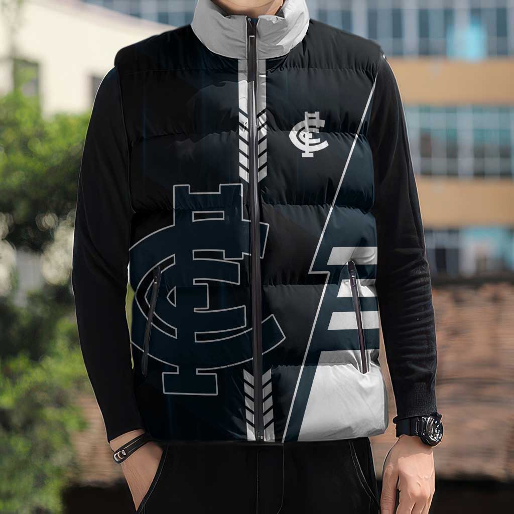 Personalized Carlton Blues Sleeveless Puffer Jacket Modern Geometric Sports Graphic Style