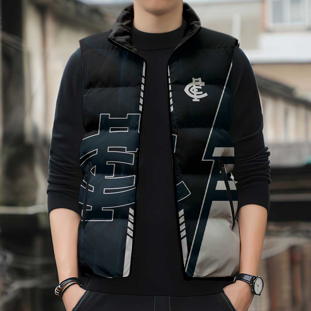 Personalized Carlton Blues Sleeveless Puffer Jacket Modern Geometric Sports Graphic Style
