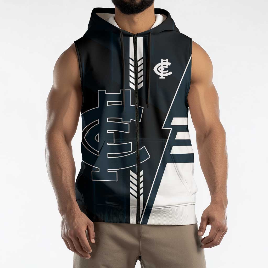 Personalized Carlton Blues Sleeveless Zip Hoodie Modern Geometric Sports Graphic Style