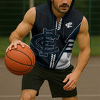 Personalized Carlton Blues Sleeveless Zip Hoodie Modern Geometric Sports Graphic Style