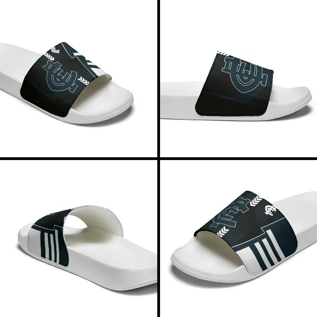 Carlton Blues Slide Sandals Modern Geometric Sports Graphic Style