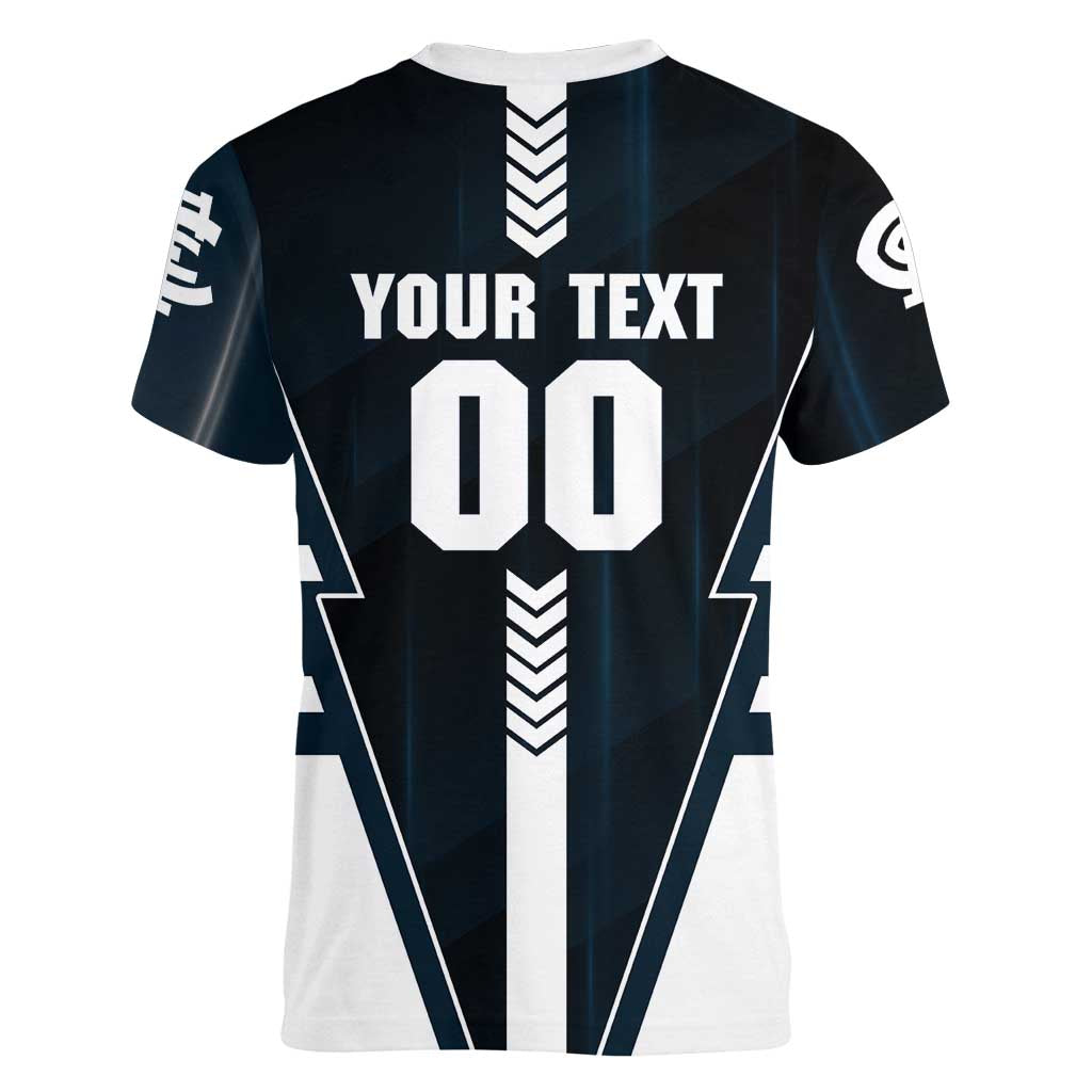 Personalized Carlton Blues Women V-Neck T-Shirt Modern Geometric Sports Graphic Style
