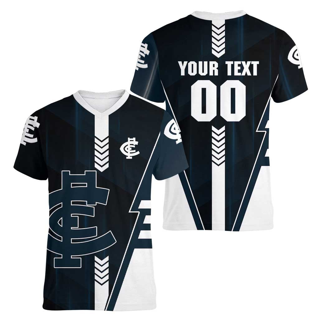 Personalized Carlton Blues Women V-Neck T-Shirt Modern Geometric Sports Graphic Style