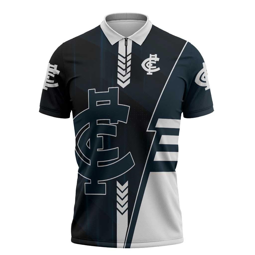 Personalized Carlton Blues Zipper Polo Shirt Modern Geometric Sports Graphic Style