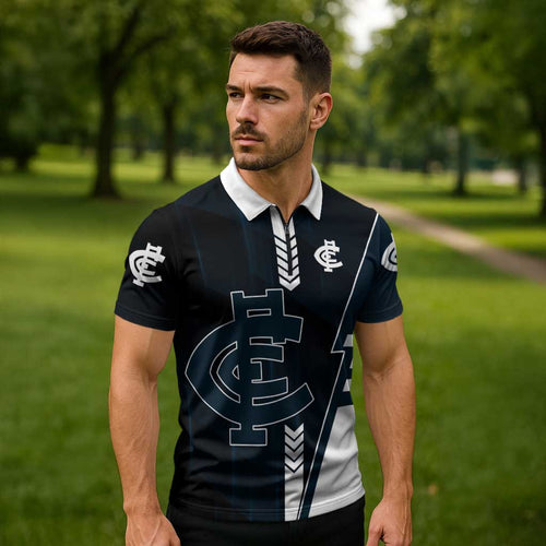 Personalized Carlton Blues Zipper Polo Shirt Modern Geometric Sports Graphic Style