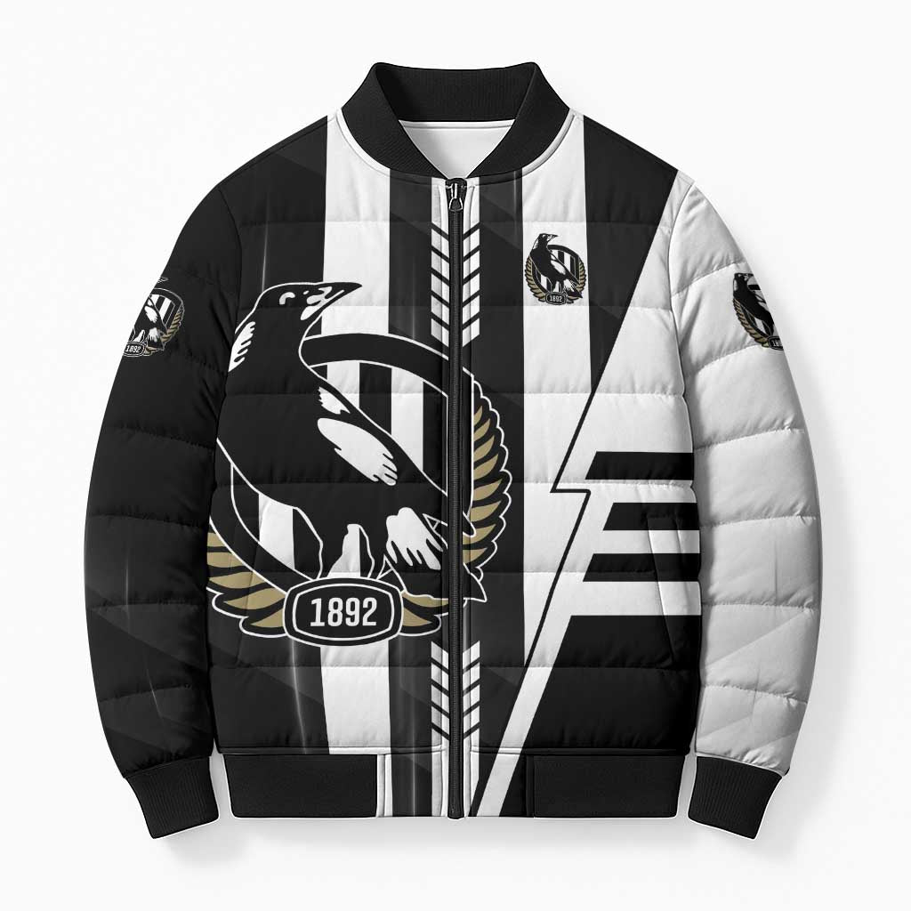 Personalized Collingwood Magpies Bomber Puffer Jacket Modern Geometric Sports Graphic Style