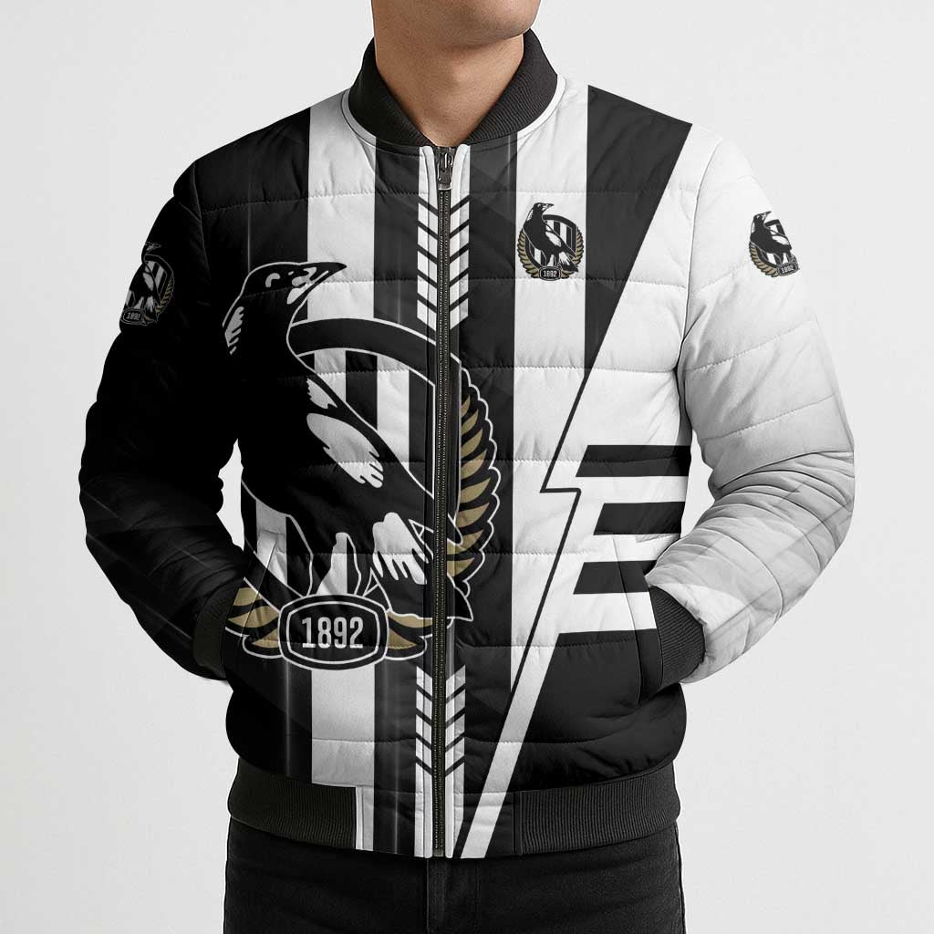 Personalized Collingwood Magpies Bomber Puffer Jacket Modern Geometric Sports Graphic Style