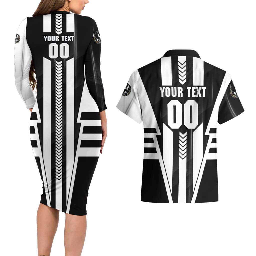 Personalized Collingwood Magpies Couples Matching Long Sleeve Bodycon Dress and Hawaiian Shirt Modern Geometric Sports Graphic Style