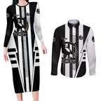 Personalized Collingwood Magpies Couples Matching Long Sleeve Bodycon Dress and Long Sleeve Button Shirt Modern Geometric Sports Graphic Style