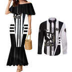Personalized Collingwood Magpies Couples Matching Mermaid Dress and Long Sleeve Button Shirt Modern Geometric Sports Graphic Style