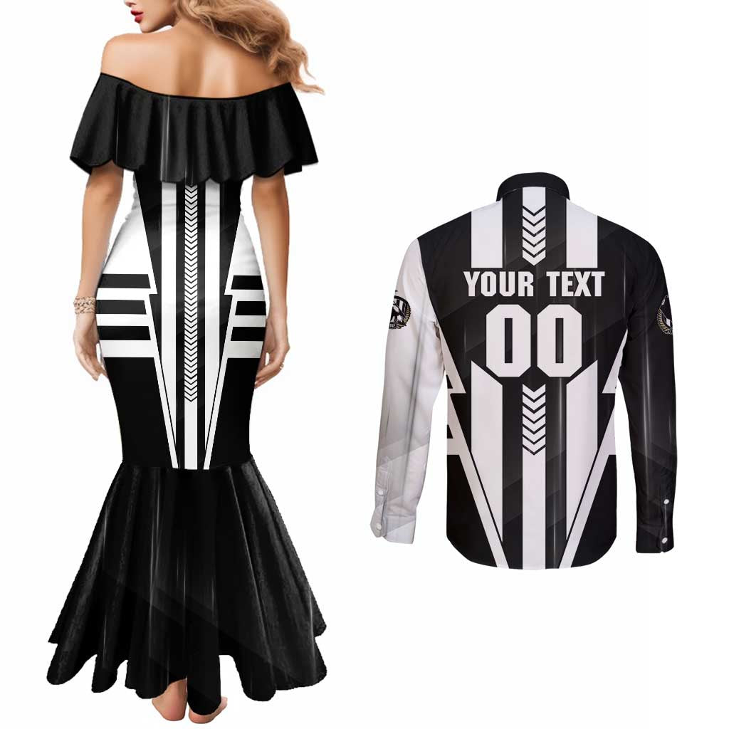 Personalized Collingwood Magpies Couples Matching Mermaid Dress and Long Sleeve Button Shirt Modern Geometric Sports Graphic Style