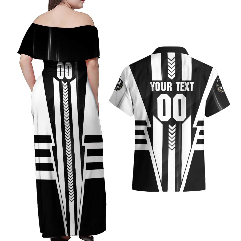Personalized Collingwood Magpies Couples Matching Off Shoulder Maxi Dress and Hawaiian Shirt Modern Geometric Sports Graphic Style