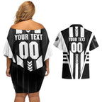 Personalized Collingwood Magpies Couples Matching Off Shoulder Short Dress and Hawaiian Shirt Modern Geometric Sports Graphic Style