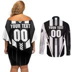 Personalized Collingwood Magpies Couples Matching Off Shoulder Short Dress and Long Sleeve Button Shirt Modern Geometric Sports Graphic Style