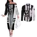 Personalized Collingwood Magpies Couples Matching Off The Shoulder Long Sleeve Dress and Long Sleeve Button Shirt Modern Geometric Sports Graphic Style