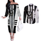 Personalized Collingwood Magpies Couples Matching Off The Shoulder Long Sleeve Dress and Long Sleeve Button Shirt Modern Geometric Sports Graphic Style