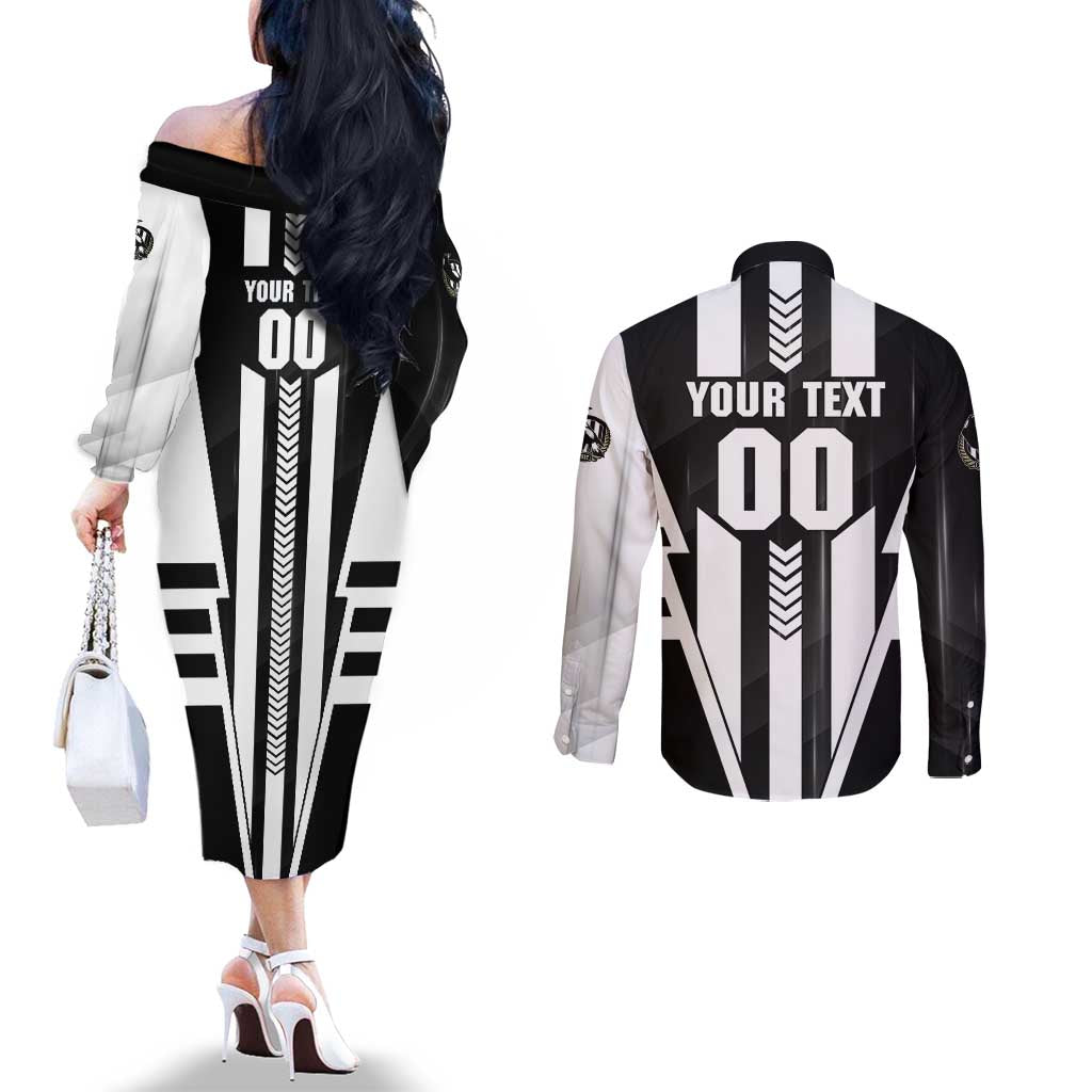 Personalized Collingwood Magpies Couples Matching Off The Shoulder Long Sleeve Dress and Long Sleeve Button Shirt Modern Geometric Sports Graphic Style