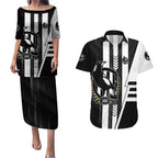Personalized Collingwood Magpies Couples Matching Puletasi and Hawaiian Shirt Modern Geometric Sports Graphic Style