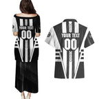 Personalized Collingwood Magpies Couples Matching Puletasi and Hawaiian Shirt Modern Geometric Sports Graphic Style