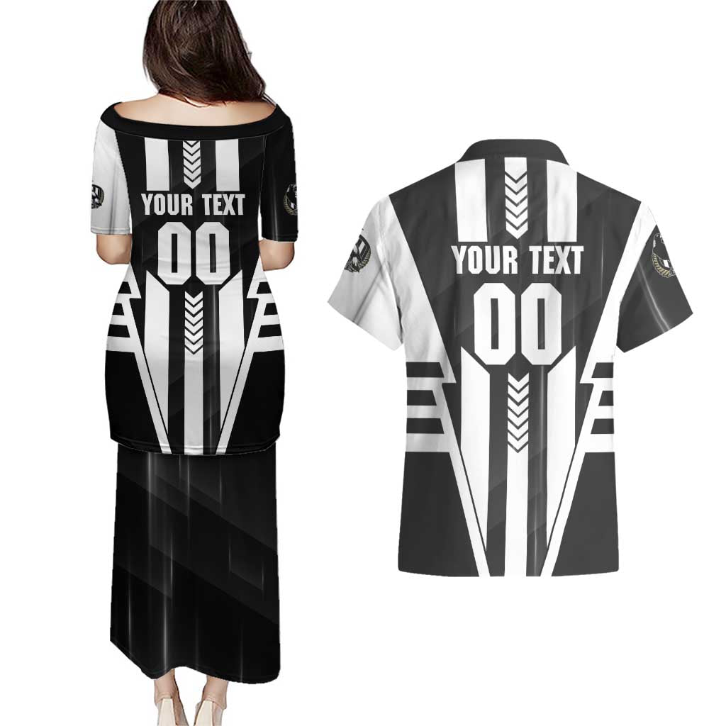 Personalized Collingwood Magpies Couples Matching Puletasi and Hawaiian Shirt Modern Geometric Sports Graphic Style