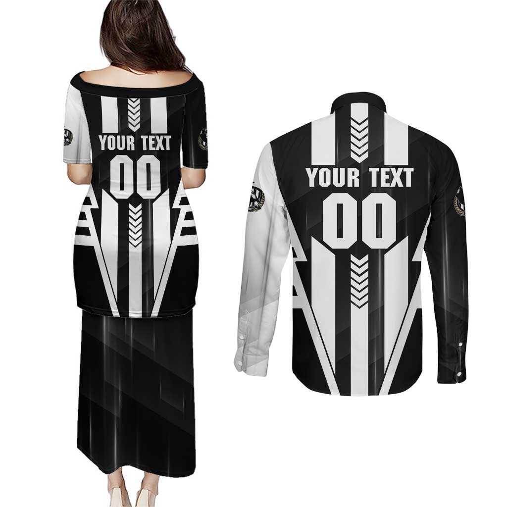 Personalized Collingwood Magpies Couples Matching Puletasi and Long Sleeve Button Shirt Modern Geometric Sports Graphic Style