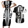Personalized Collingwood Magpies Couples Matching Short Sleeve Bodycon Dress and Hawaiian Shirt Modern Geometric Sports Graphic Style
