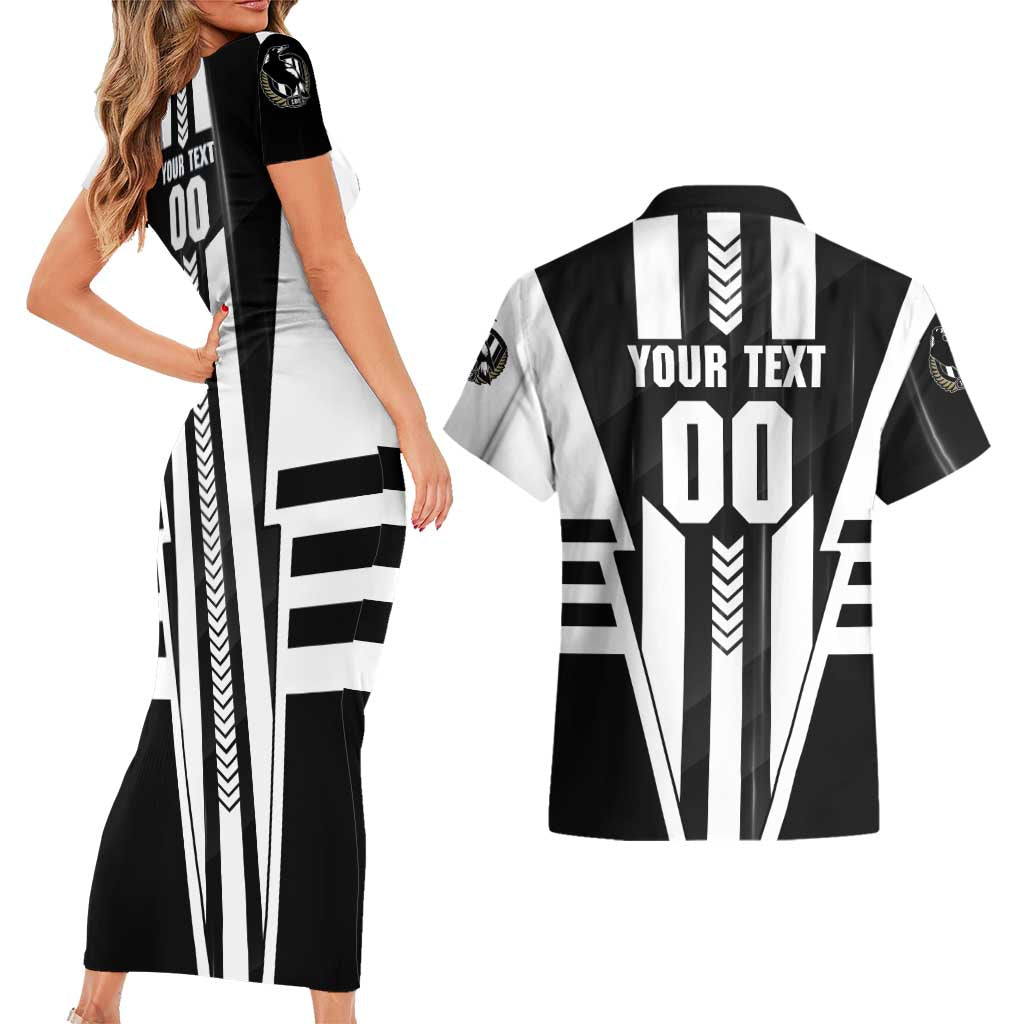 Personalized Collingwood Magpies Couples Matching Short Sleeve Bodycon Dress and Hawaiian Shirt Modern Geometric Sports Graphic Style