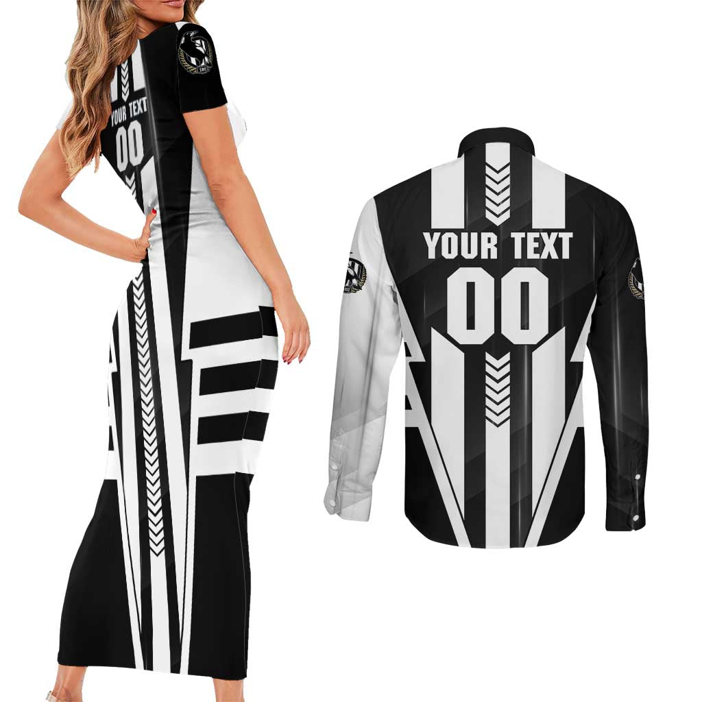 Personalized Collingwood Magpies Couples Matching Short Sleeve Bodycon Dress and Long Sleeve Button Shirt Modern Geometric Sports Graphic Style