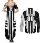 Personalized Collingwood Magpies Couples Matching Summer Maxi Dress and Long Sleeve Button Shirt Modern Geometric Sports Graphic Style