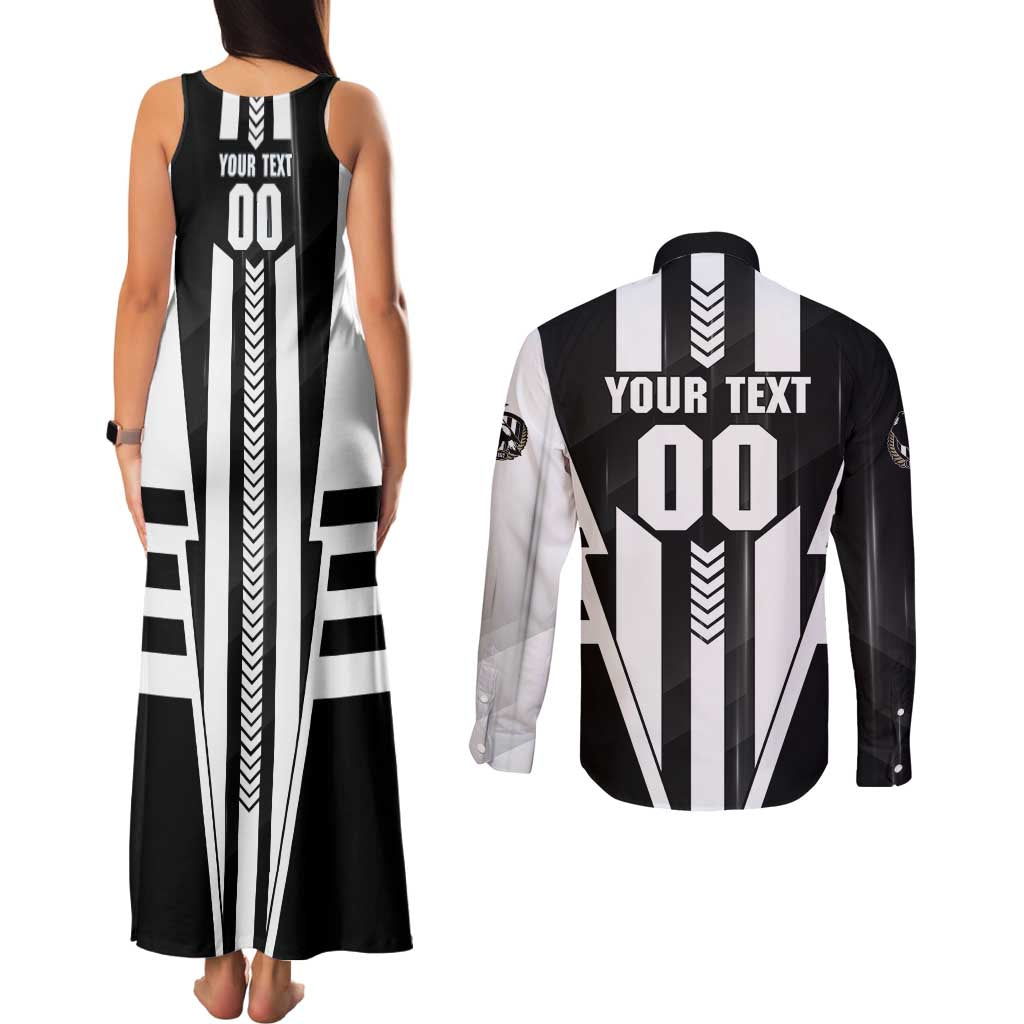 Personalized Collingwood Magpies Couples Matching Tank Maxi Dress and Long Sleeve Button Shirt Modern Geometric Sports Graphic Style