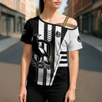 Personalized Collingwood Magpies Cross Shoulder Shirt Modern Geometric Sports Graphic Style