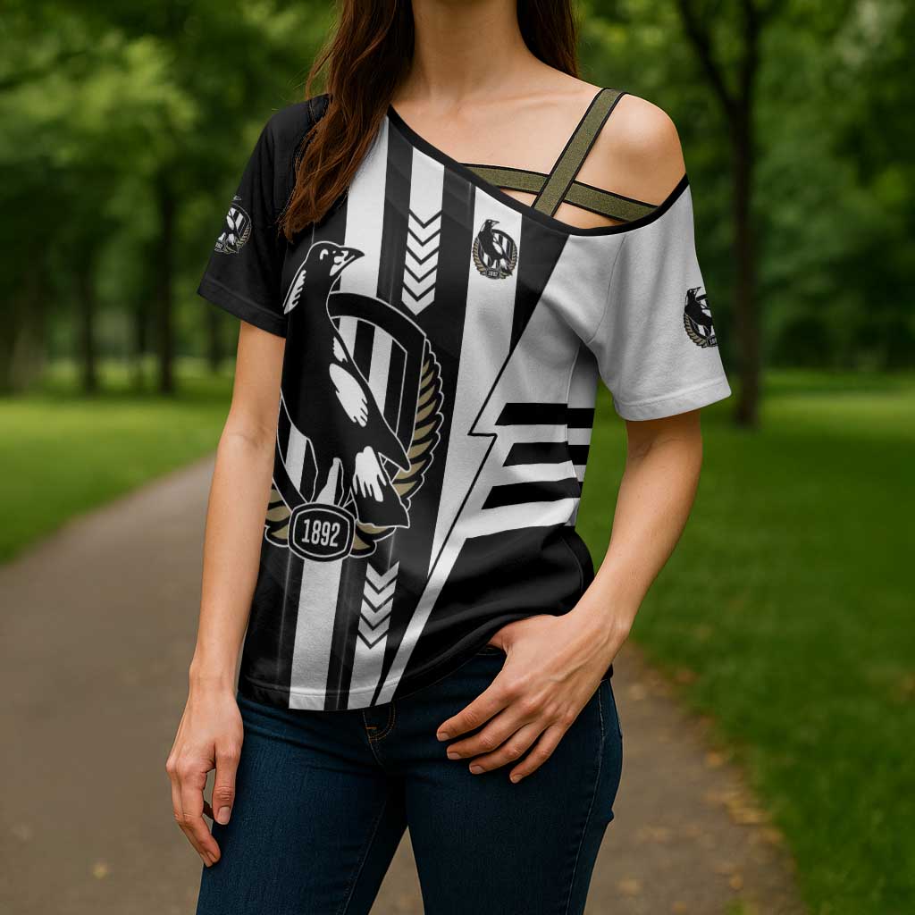 Personalized Collingwood Magpies Cross Shoulder Shirt Modern Geometric Sports Graphic Style