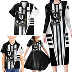 Personalized Collingwood Magpies Family Matching Long Sleeve Bodycon Dress and Hawaiian Shirt Modern Geometric Sports Graphic Style